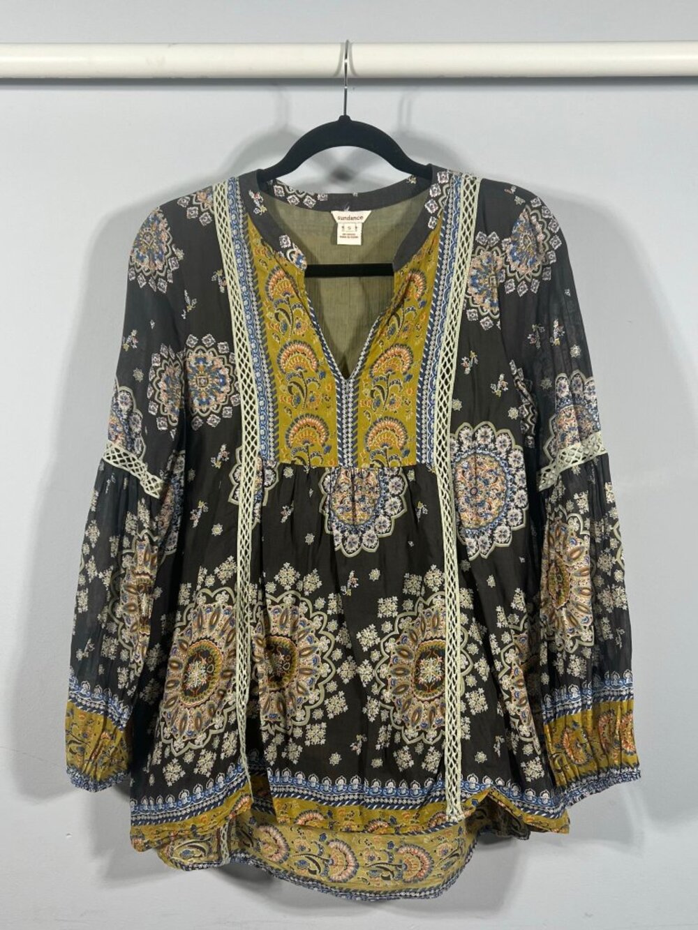 Sundance Top Womens Tunic Blouse V Neck Long Sleeve Small Tribal Boho